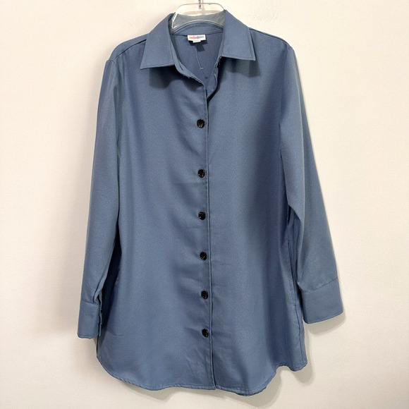 LuLaRoe Abigail Shacket Jacket M Blue Button Front Trendy Longline Travel NWOT - Picture 1 of 10